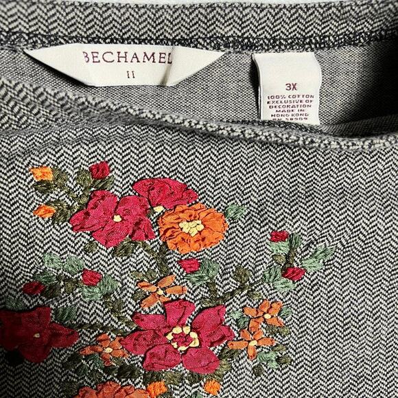 Bechamel Sweater Women's 3XL Gray Chevron Weave Embroidery Floral Cotton Cottage - Picture 3 of 8